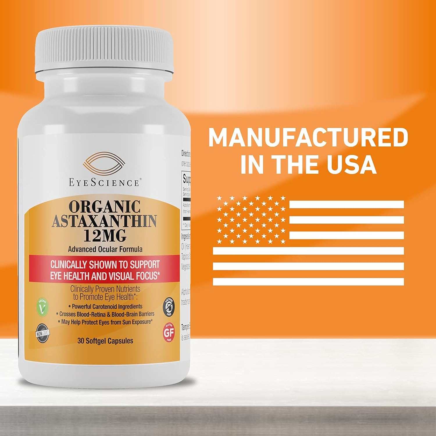 EyeScience Astaxanthin 12mg Capsules - 30 Count, Non-GMO & Gluten-Free