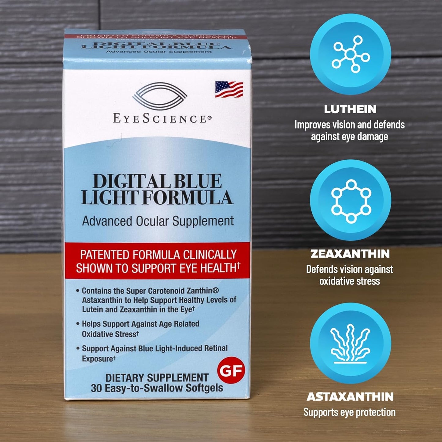 EyeScience Digital Blue Light Formula - Support Eye Health with Astaxanthin, Lutein & Zeaxanthin - Comfortable Screen Time - Non-GMO, Gluten-Free - 30 Softgels