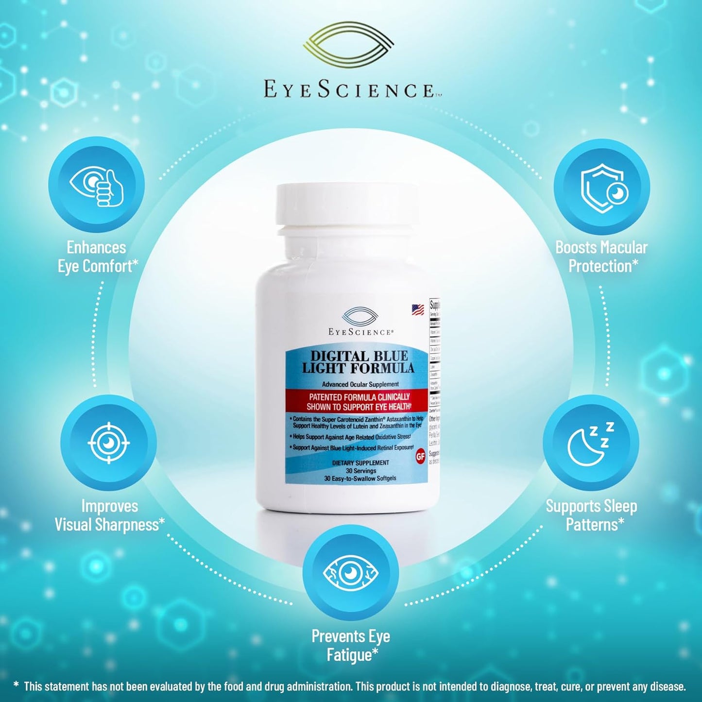 EyeScience Digital Blue Light Formula - Support Eye Health with Astaxanthin, Lutein & Zeaxanthin - Comfortable Screen Time - Non-GMO, Gluten-Free - 30 Softgels