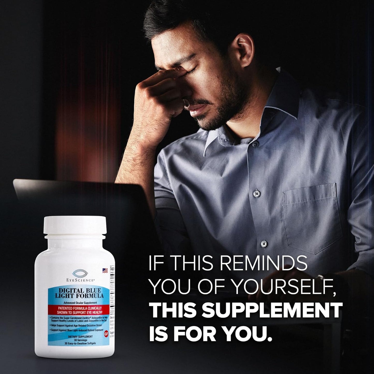 EyeScience Digital Blue Light Formula - Support Eye Health with Astaxanthin, Lutein & Zeaxanthin - Comfortable Screen Time - Non-GMO, Gluten-Free - 30 Softgels