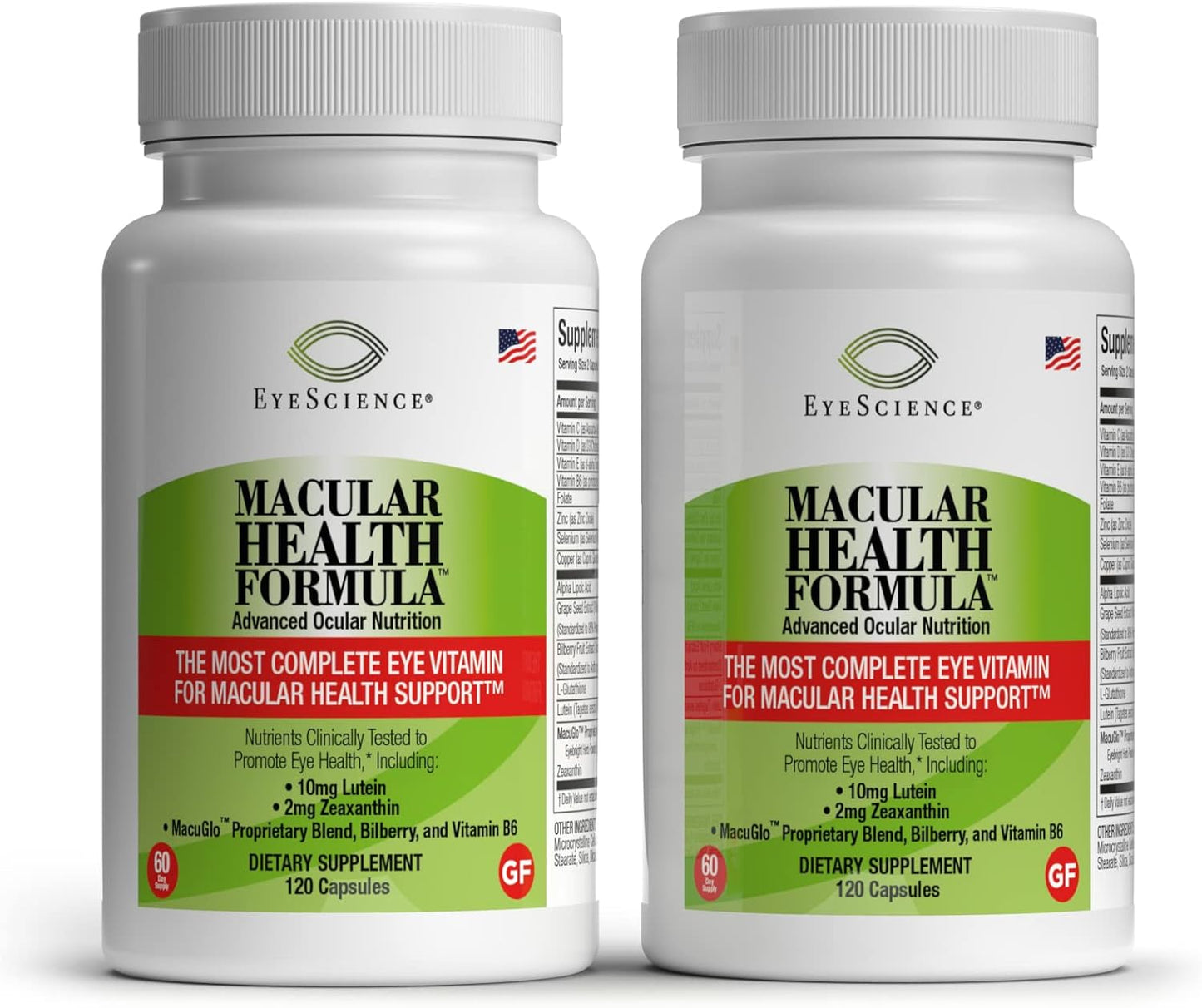 EyeScience Macular Health Formula 120 Capsules - Nutritional Supplement for Eye Health with Lutein, Zeaxanthin, Vitamins C, D, E & B6 - 2-Pack