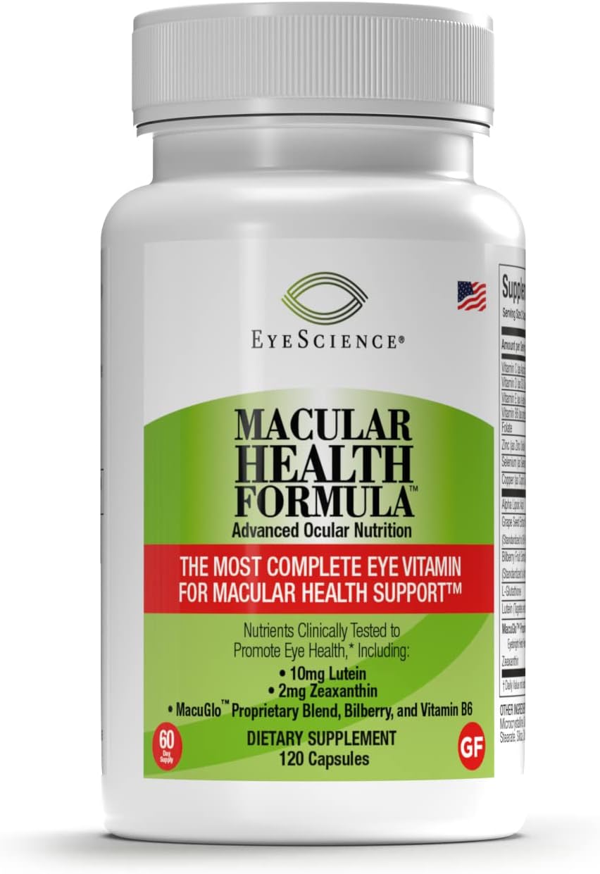 EyeScience Macular Health Formula 120 Capsules - Nutritional Supplement for Eye Health with Lutein, Zeaxanthin, Vitamins C, D, E & B6 - 2-Pack