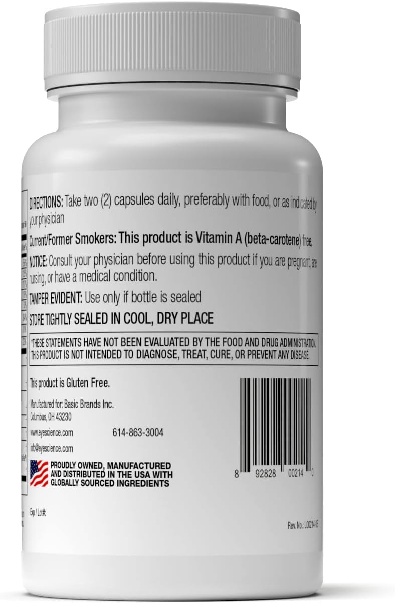 EyeScience Macular Health Formula 120 Capsules - Nutritional Supplement for Eye Health with Lutein, Zeaxanthin, Vitamins C, D, E & B6 - 2-Pack