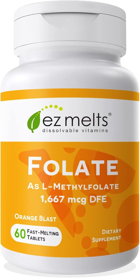 EZ Melts L-Methylfolate Folate 1,667 mcg - Sugar-Free Dissolvable Tablets (60 Count)