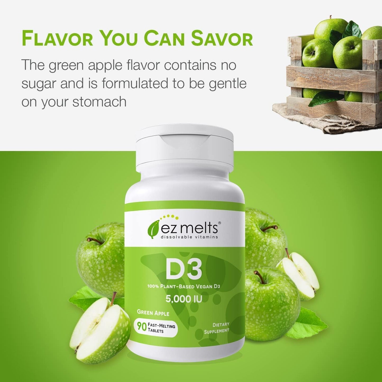 EZ Melts Vitamin D3 5,000 IU - Dissolvable Tablets for 3 Months - Sugar-Free Formula