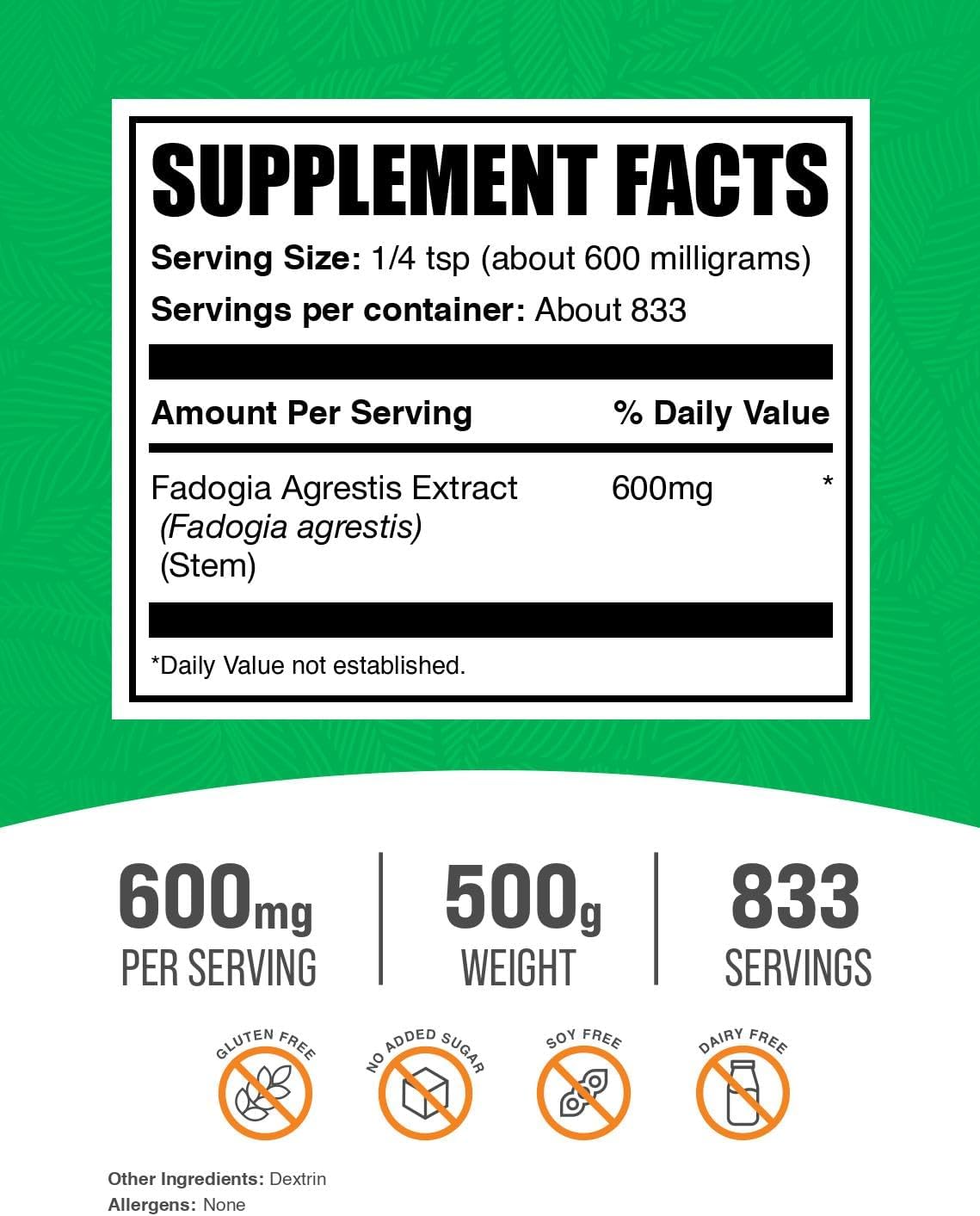 Fadogia Agrestis Extract Powder - Energy Boost Supplement, Gluten Free, 600mg per Serving - 500g pack