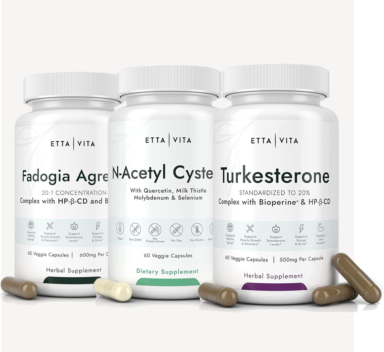 Fadogia Agrestis & Turkesterone Bundle with N-Acetyl Cysteine, Enhanced Absorption Formula with BioPerine & HP-β-CD, Antioxidant Support with Quercetin & Selenium