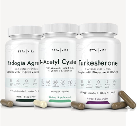 Fadogia Agrestis & Turkesterone Bundle with N-Acetyl Cysteine, Enhanced Absorption Formula with BioPerine & HP-β-CD, Antioxidant Support with Quercetin & Selenium