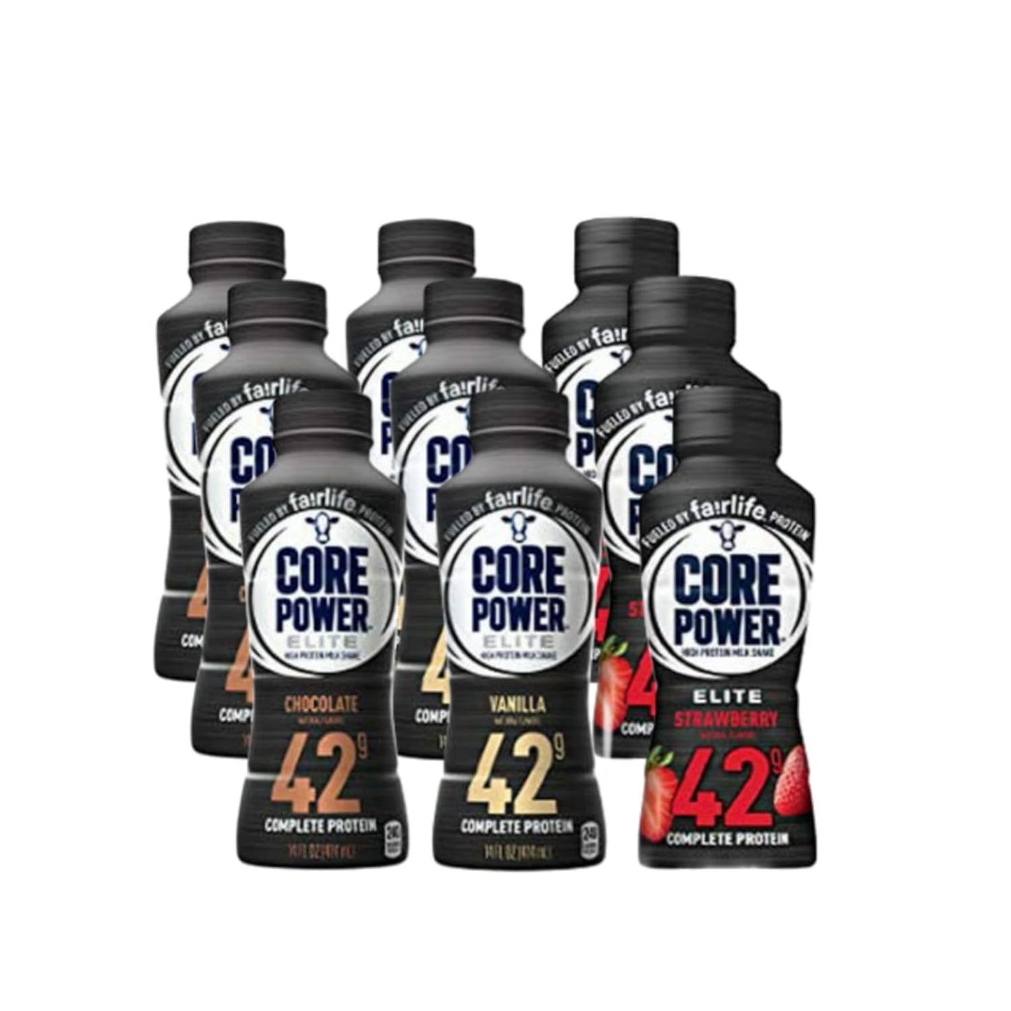 Fairlife Core Power High Protein Milk Shakes Variety Pack, Ready to Drink - 9 Bottles (3 Strawberry, 3 Chocolate, 3 Vanilla) - 42g Protein