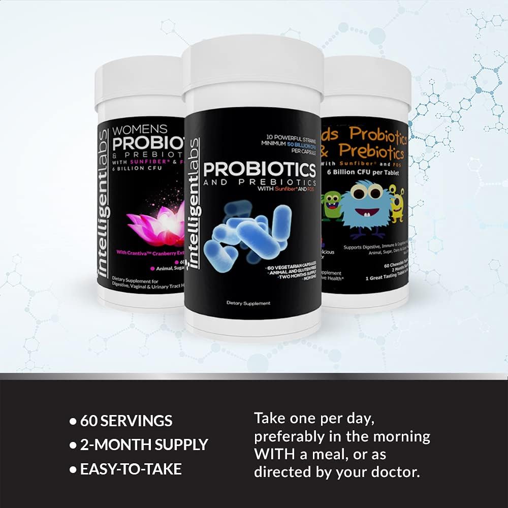 Family Bundle: Intelligent Labs 3-in-1 Probiotics with Prebiotics - 50 Billion CFU for Kids, Adults & Women - No Refrigeration, 2 Months Supply