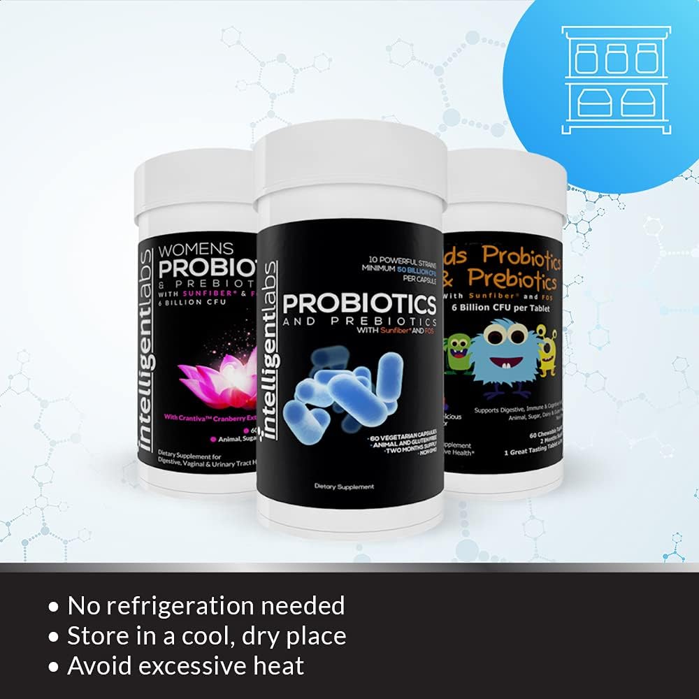 Family Bundle: Intelligent Labs 3-in-1 Probiotics with Prebiotics - 50 Billion CFU for Kids, Adults & Women - No Refrigeration, 2 Months Supply
