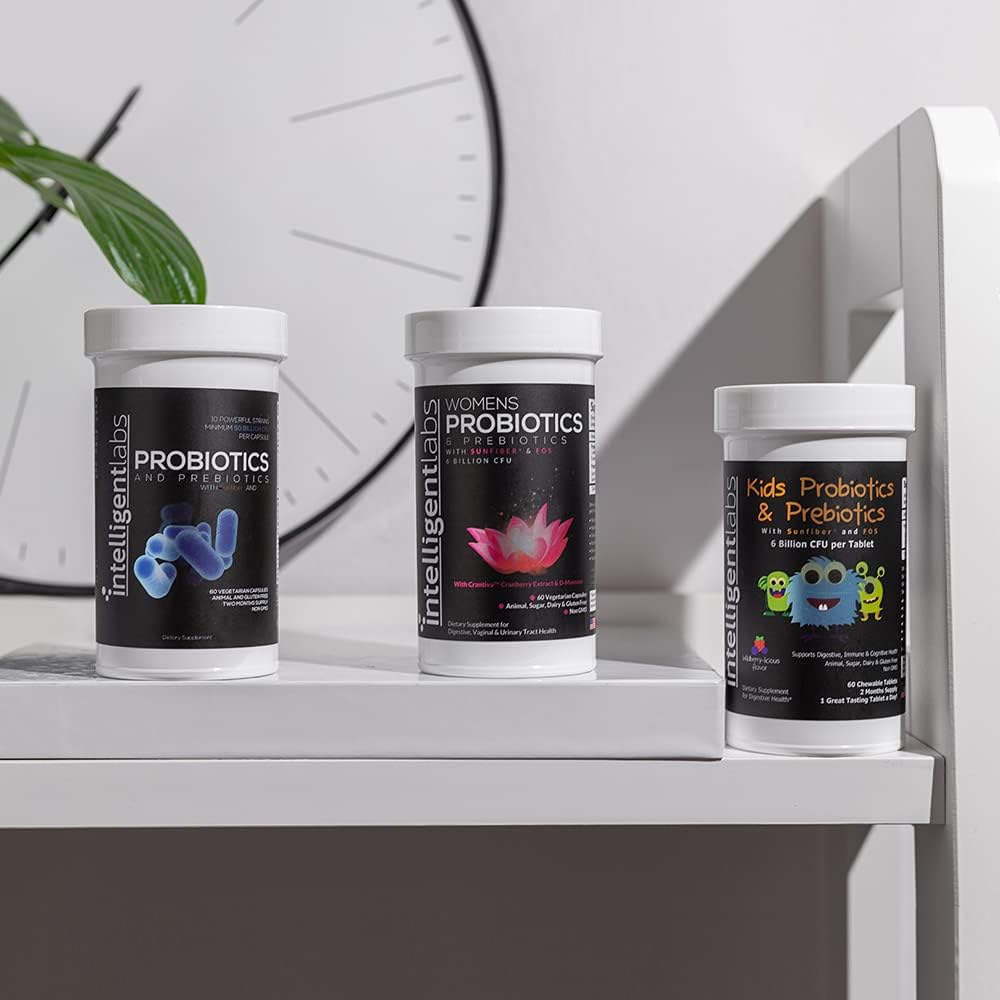 Family Bundle: Intelligent Labs 3-in-1 Probiotics with Prebiotics - 50 Billion CFU for Kids, Adults & Women - No Refrigeration, 2 Months Supply