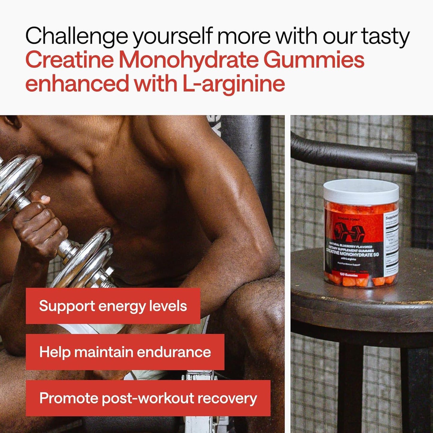 Family-Friendly Creatine Gummies with Vitamins B6 & B12 for Strength & Recovery - Tasty Muscle Gain Chewables - 120 Count