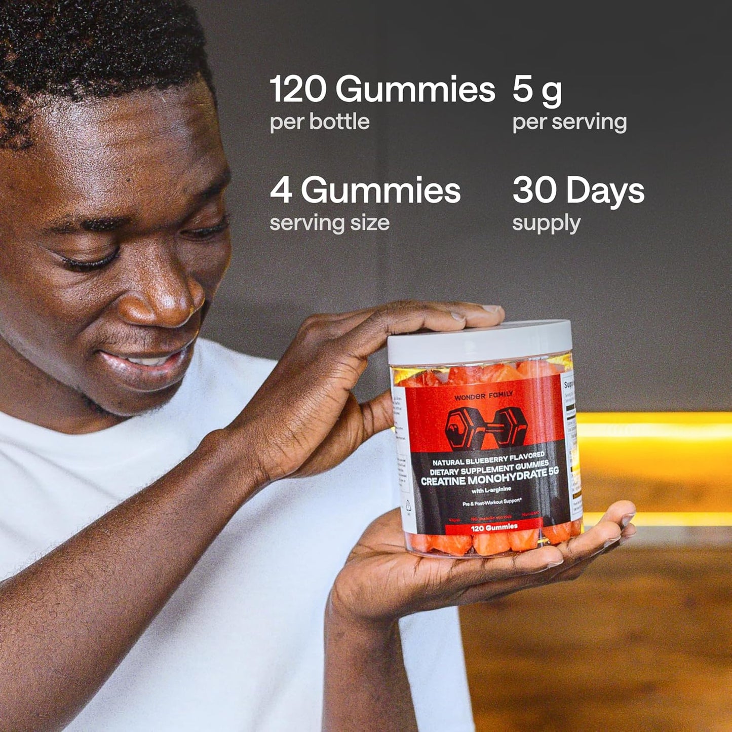Family-Friendly Creatine Gummies with Vitamins B6 & B12 for Strength & Recovery - Tasty Muscle Gain Chewables - 120 Count