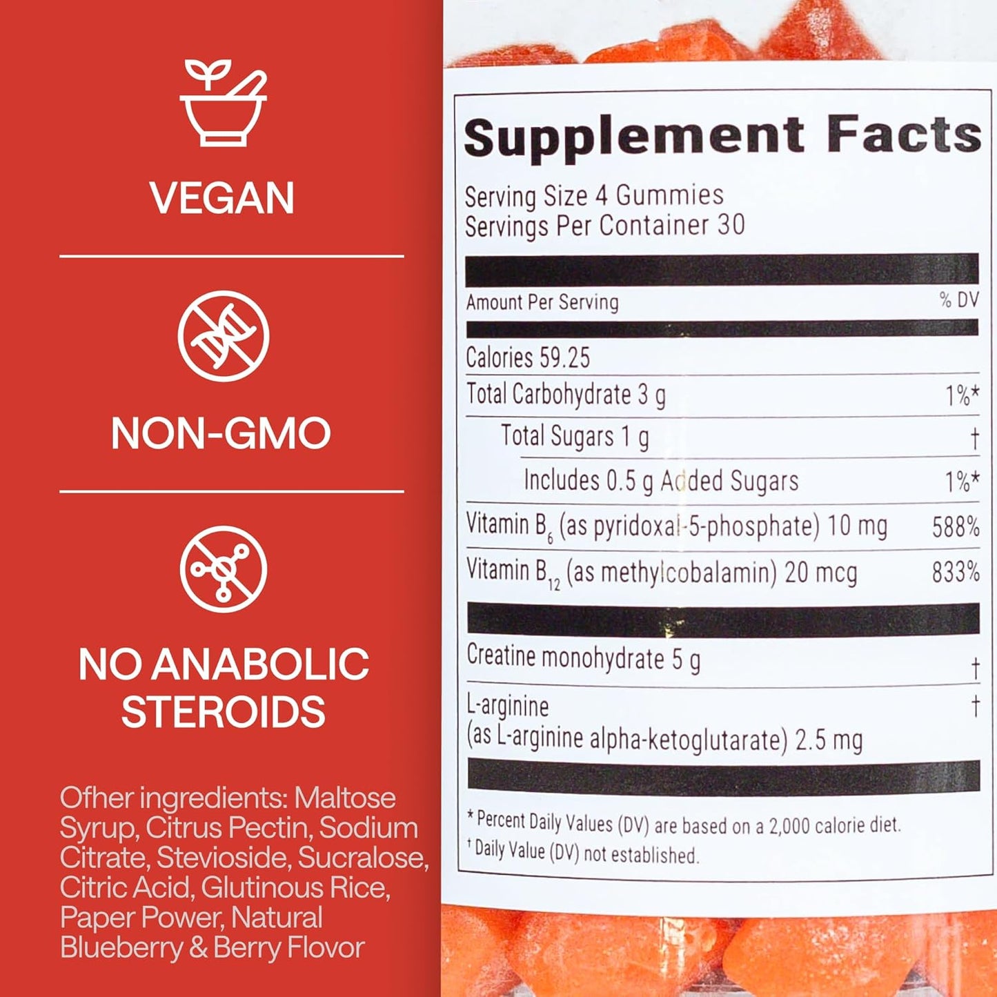 Family-Friendly Creatine Gummies with Vitamins B6 & B12 for Strength & Recovery - Tasty Muscle Gain Chewables - 120 Count