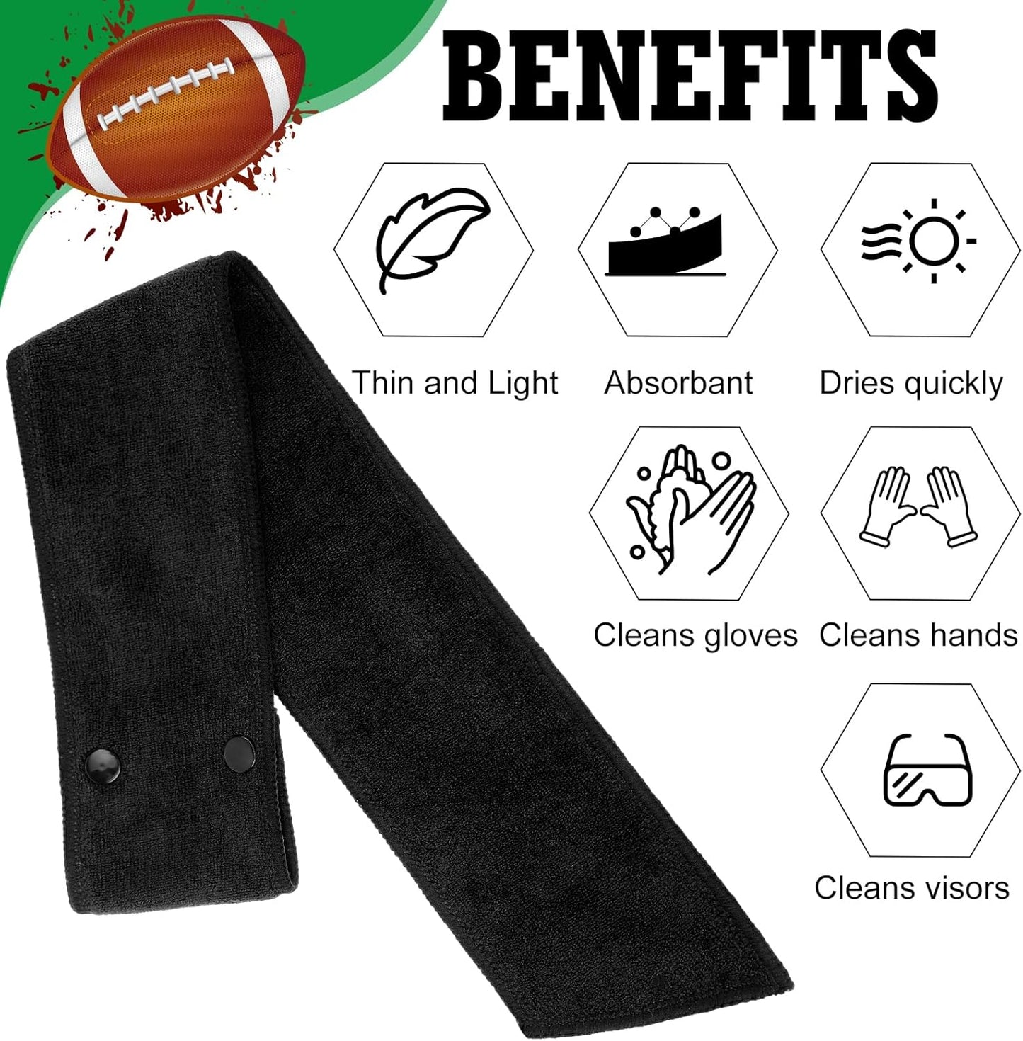 Fanfanwin Football Towel with Buttons - Thin Sports Towel for Drip Management - Football Accessories for Sports Players