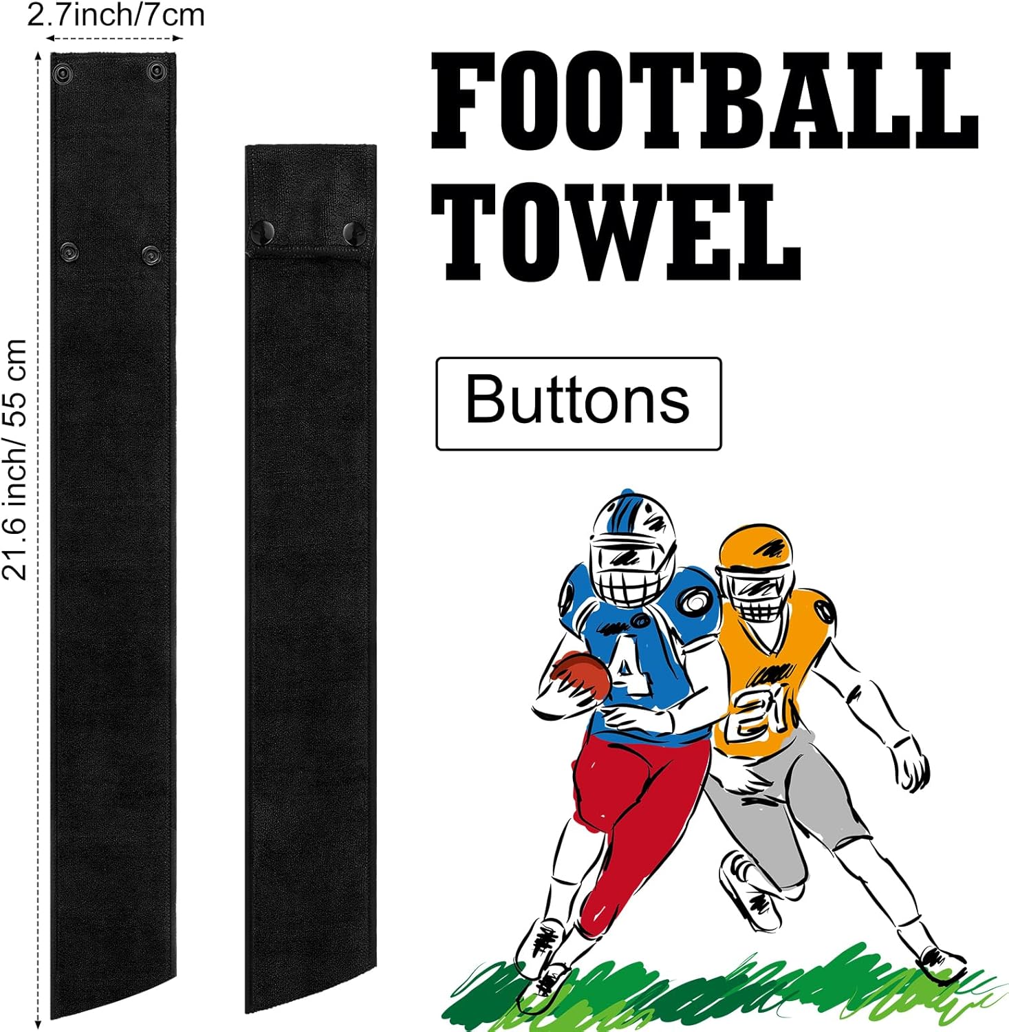Fanfanwin Football Towel with Buttons - Thin Sports Towel for Drip Management - Football Accessories for Sports Players