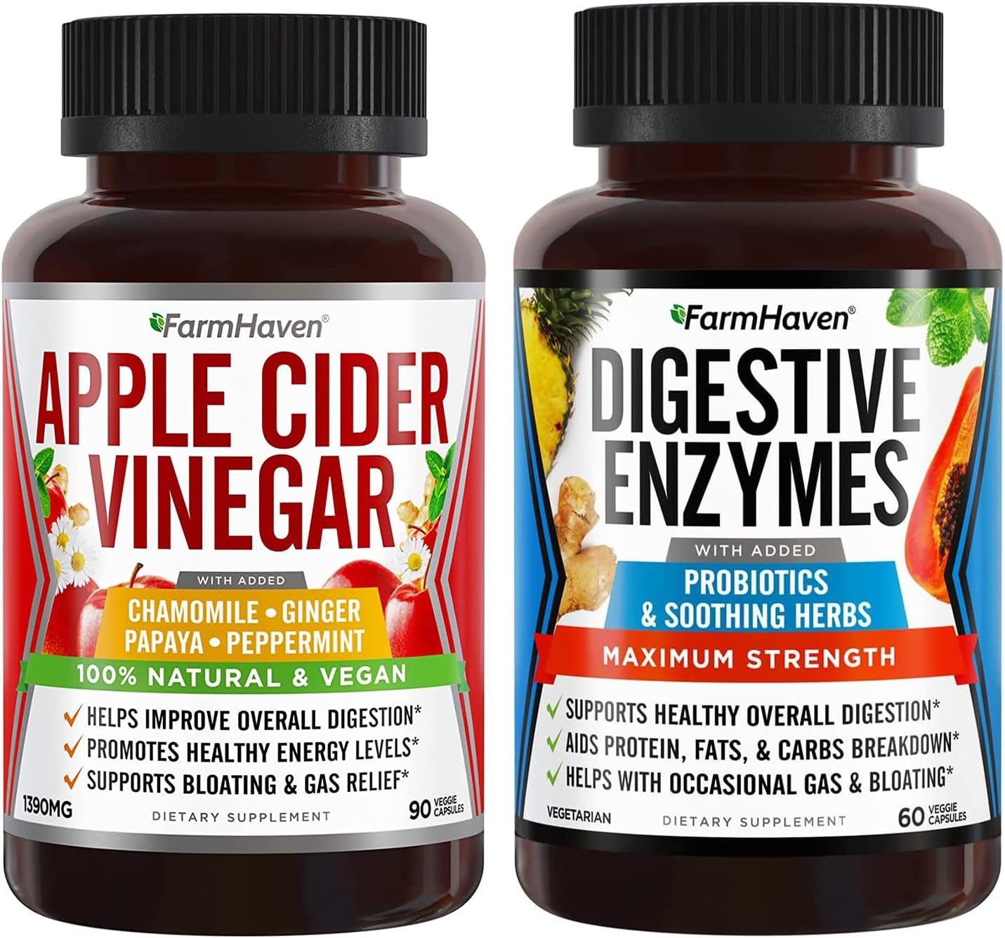 FarmHaven Apple Cider Vinegar Capsules with Ginger, Digestive Enzymes, Probiotics, and Herbs - 18 Ingredients