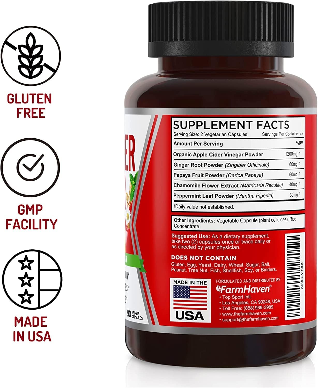 FarmHaven Apple Cider Vinegar Capsules with Ginger, Digestive Enzymes, Probiotics, and Herbs - 18 Ingredients