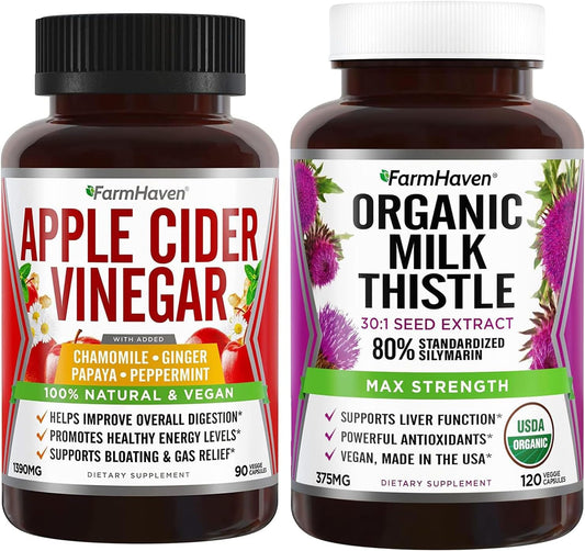 FarmHaven Organic Apple Cider Vinegar Capsules with Ginger and Milk Thistle for Digestion Support