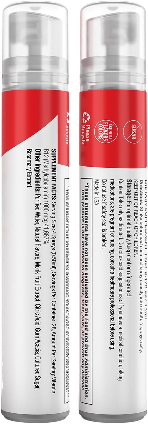 Fast-Absorbing Instantvita Vitamin B12 Oral Spray for Energy Boost - Mint Flavor, 1-Month Supply