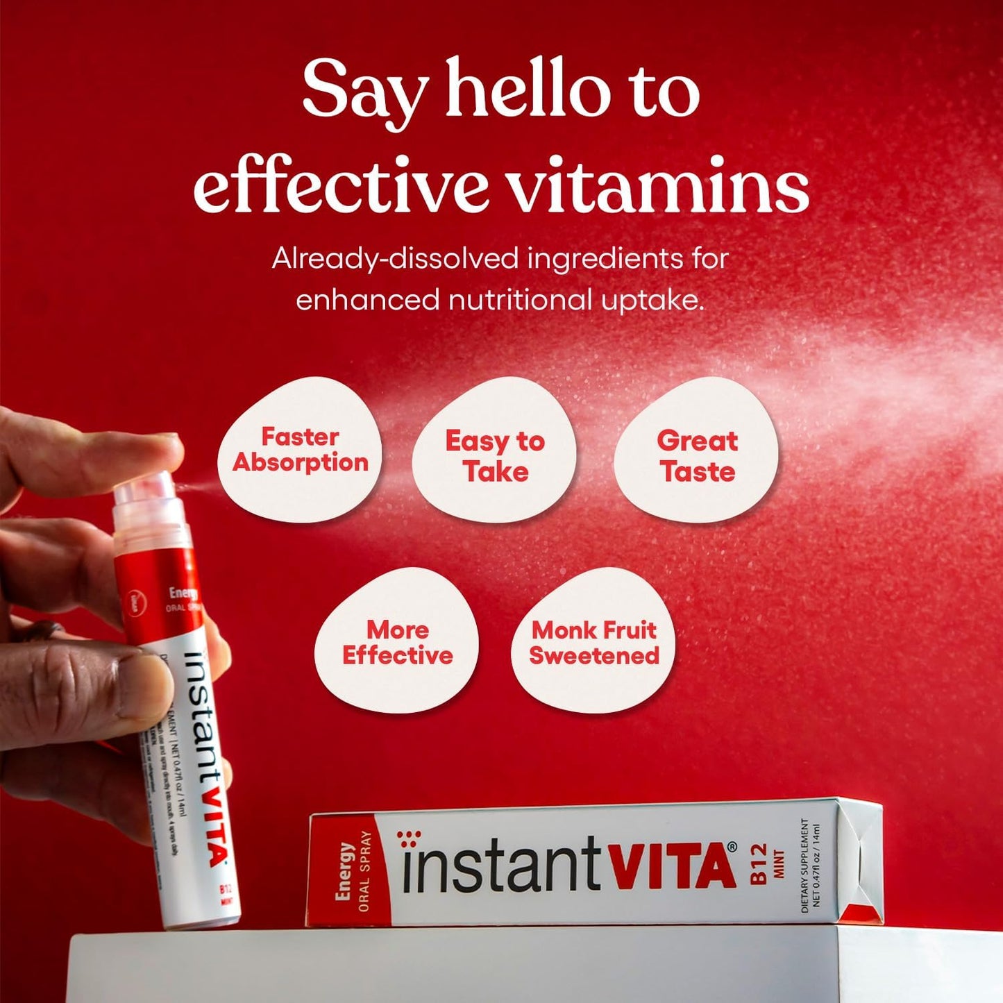Fast-Absorbing Instantvita Vitamin B12 Oral Spray for Energy Boost - Mint Flavor, 1-Month Supply