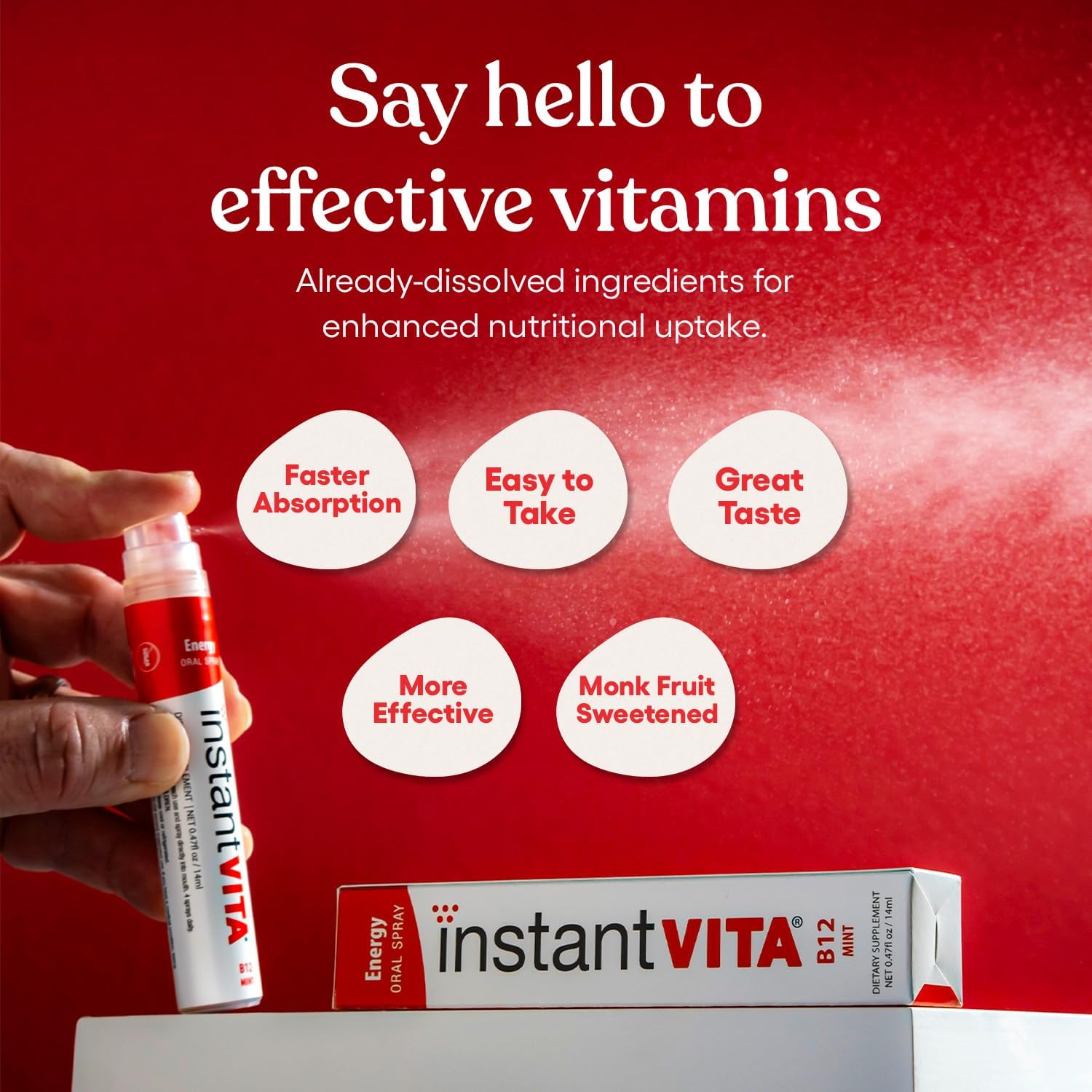 Fast-Absorbing Instantvita Vitamin B12 Oral Spray for Energy Boost - Mint Flavor, 1-Month Supply