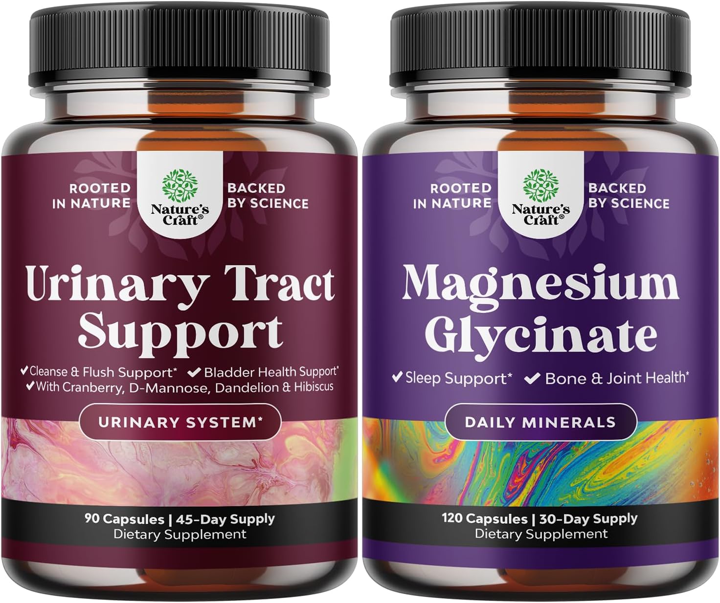 Fast Acting D Mannose Capsules & Pure Magnesium Bundle for Women's Urinary Tract Health, Mood, Sleep, and Relaxation