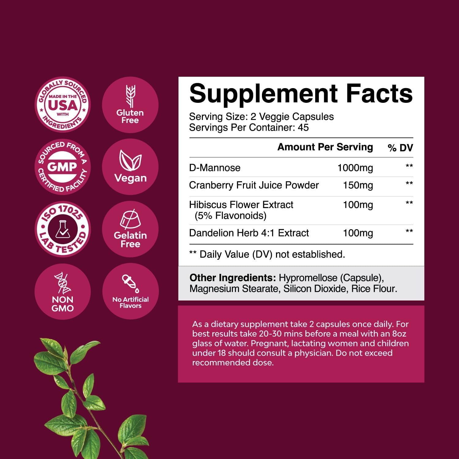 Fast Acting D Mannose Capsules & Pure Magnesium Bundle for Women's Urinary Tract Health, Mood, Sleep, and Relaxation