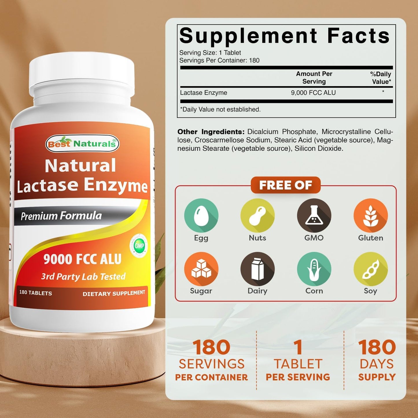Fast Acting Lactose Intolerance Relief Tablets with Natural Lactase Enzyme - 90 Count