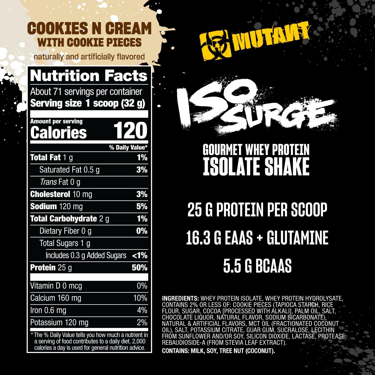 Fast-Acting Mutant ISO Surge Whey Protein Isolate Powder for Recovery, Muscle Building, and Strength - 1.6 lb Cookies & Cream Flavor
