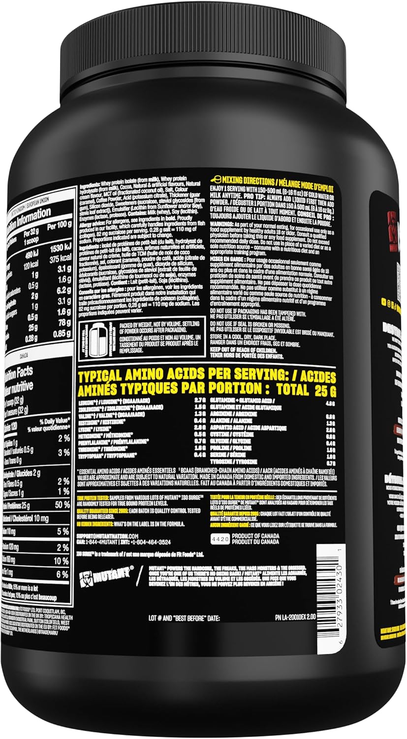 Fast-Acting Mutant ISO Surge Whey Protein Isolate Powder for Recovery, Muscle Building, and Strength - Chocolate Fudge Brownie Flavor - 1.6 lb