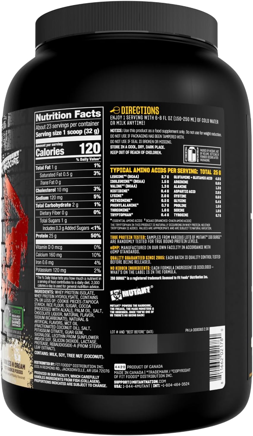 Fast-Acting Mutant ISO Surge Whey Protein Isolate Powder for Recovery, Muscle Building, and Strength - 1.6 lb Cookies & Cream Flavor