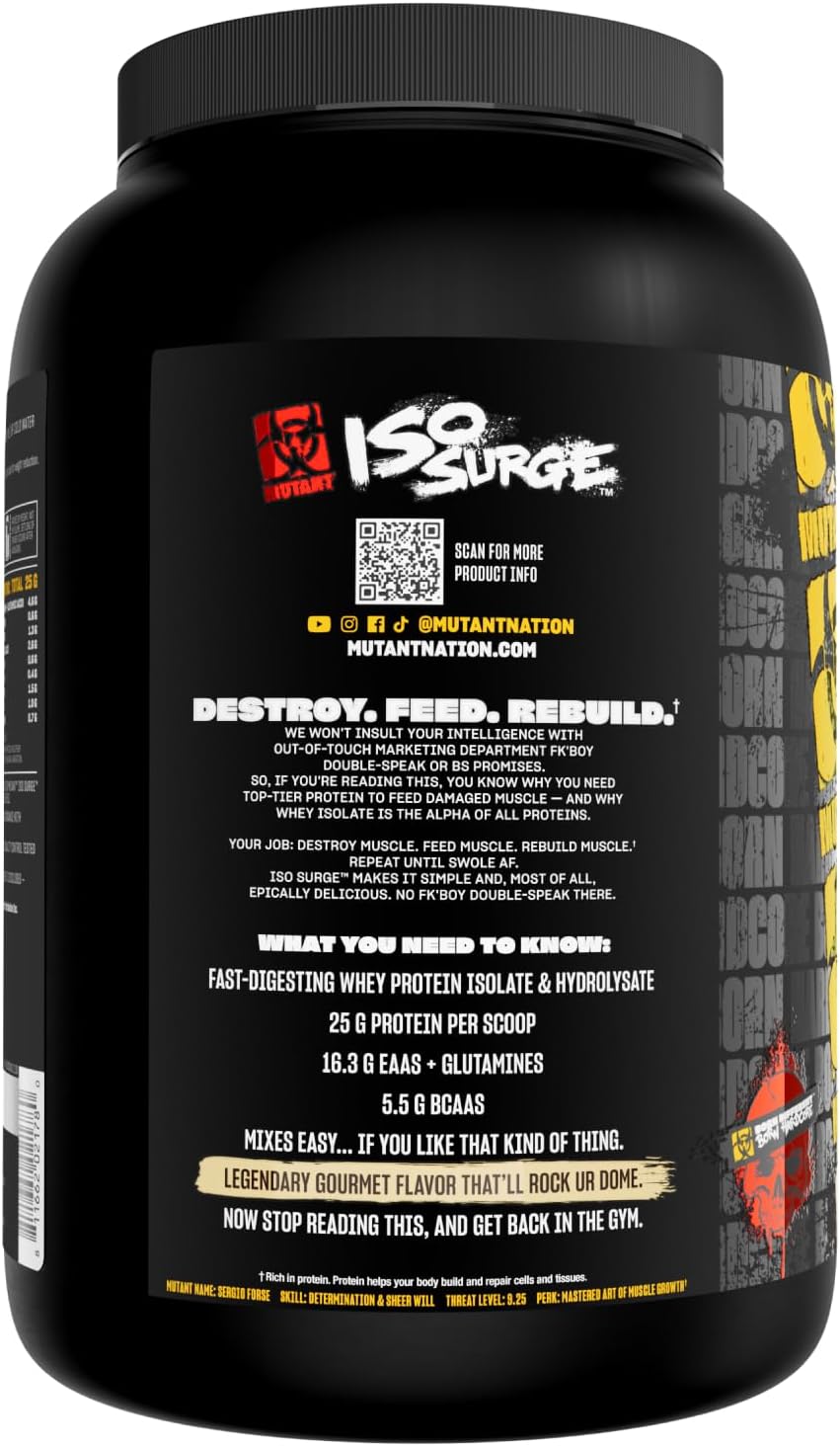 Fast-Acting Mutant ISO Surge Whey Protein Isolate Powder for Recovery, Muscle Building, and Strength - 1.6 lb Cookies & Cream Flavor