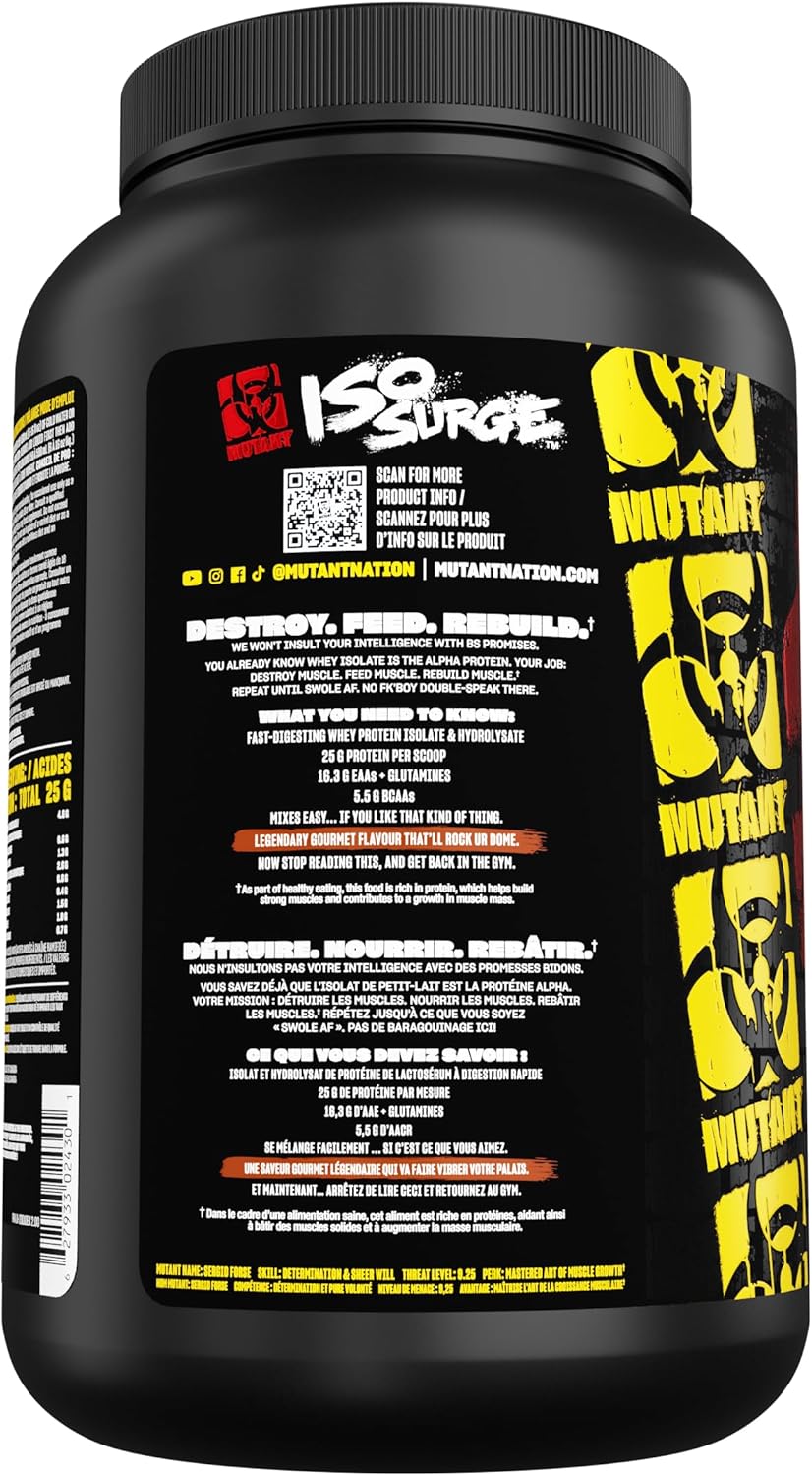 Fast-Acting Mutant ISO Surge Whey Protein Isolate Powder for Recovery, Muscle Building, and Strength - Chocolate Fudge Brownie Flavor - 1.6 lb