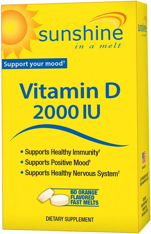 Fast-Acting Sunshine Vitamin D Quick Melts - 2,000 IU for Bone Health - 60 Servings