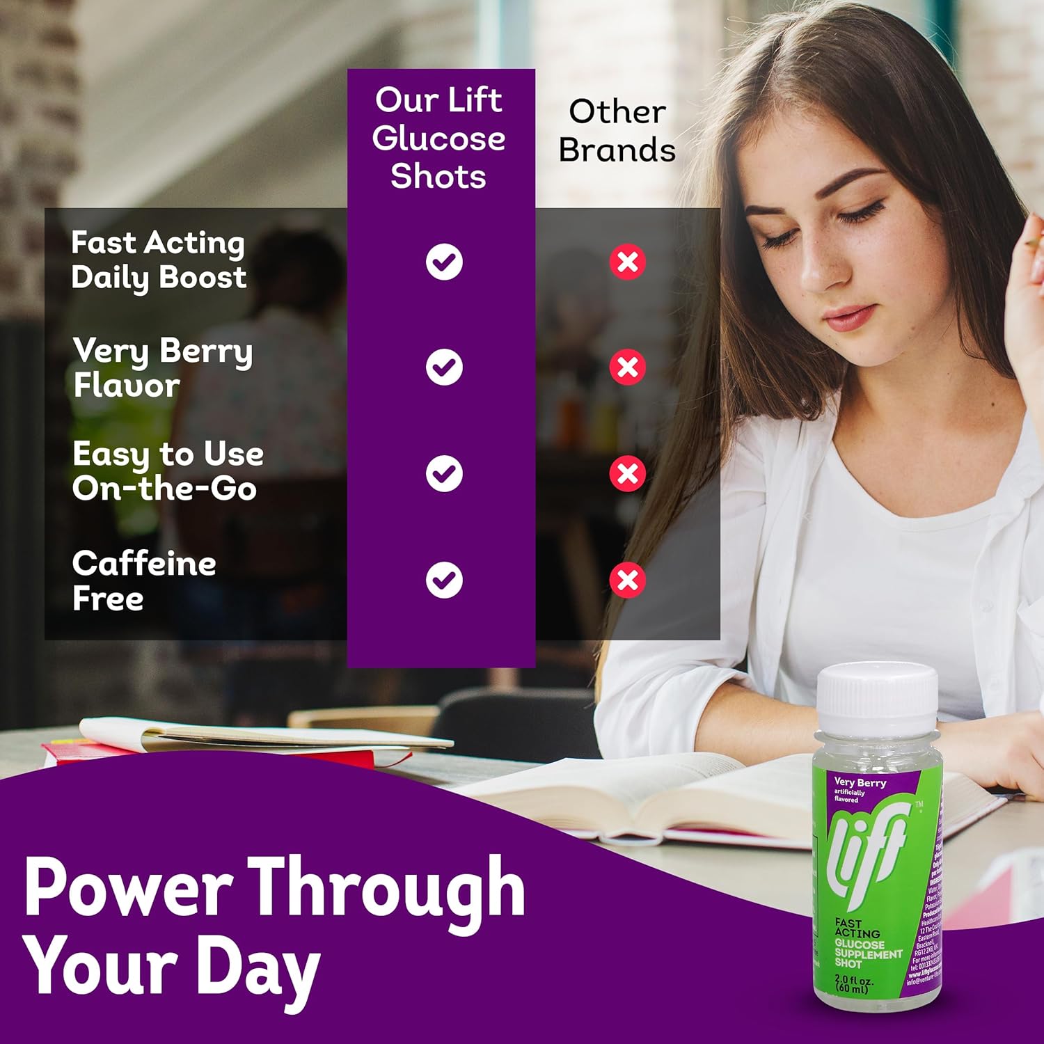 Fast-Acting Very Berry Glucose Energy Juice Shots, Caffeine-Free, 2.0 fl oz Bottles (Pack of 12)