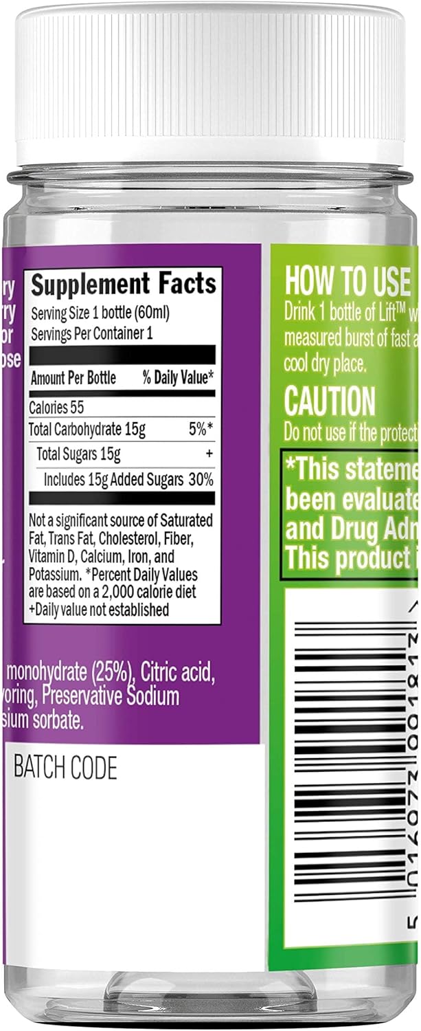 Fast-Acting Very Berry Glucose Energy Juice Shots, Caffeine-Free, 2.0 fl oz Bottles (Pack of 12)