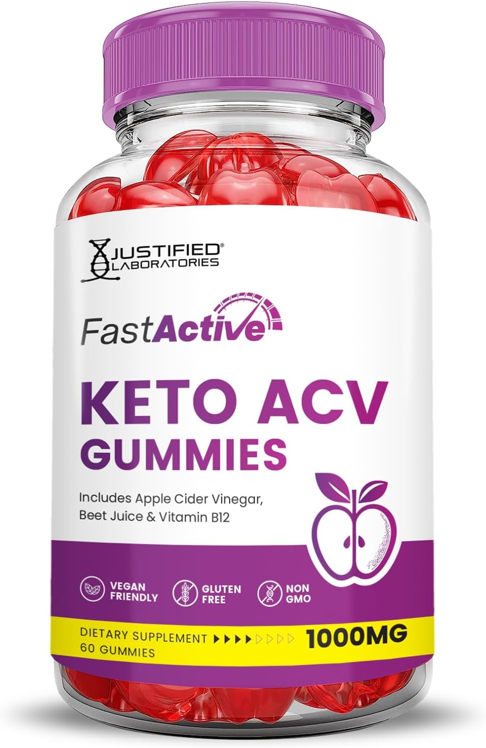 Fast Active Keto ACV Gummies (3 Pack) Apple Cider Vinegar with Pomegranate & Beet Juice - 1000MG, B12, Vegan, Non GMO - 180 Gummys