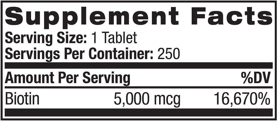 Fast Dissolve Biotin 5000 mcg Tablets - 250 Count Bottle