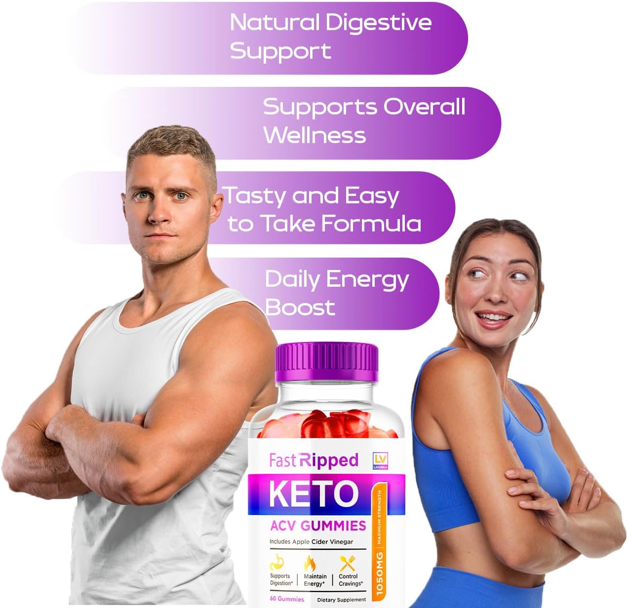 Fast Ripped Keto ACV Gummies 1050 MG for Advanced Slimming Formula - 1 Month Supply