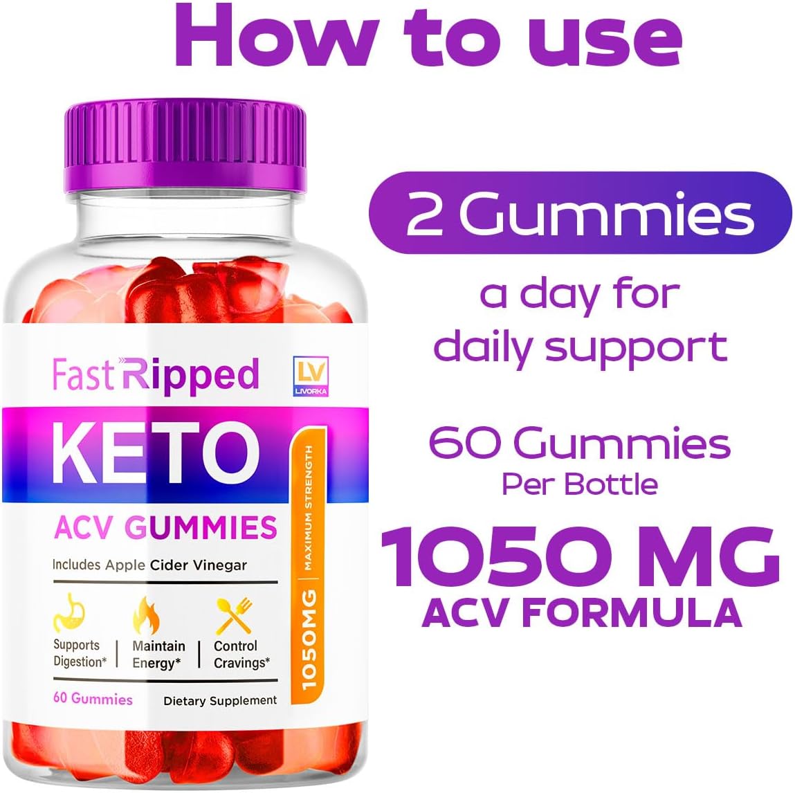 Fast Ripped Keto ACV Gummies 1050 MG for Advanced Slimming Formula - 1 Month Supply