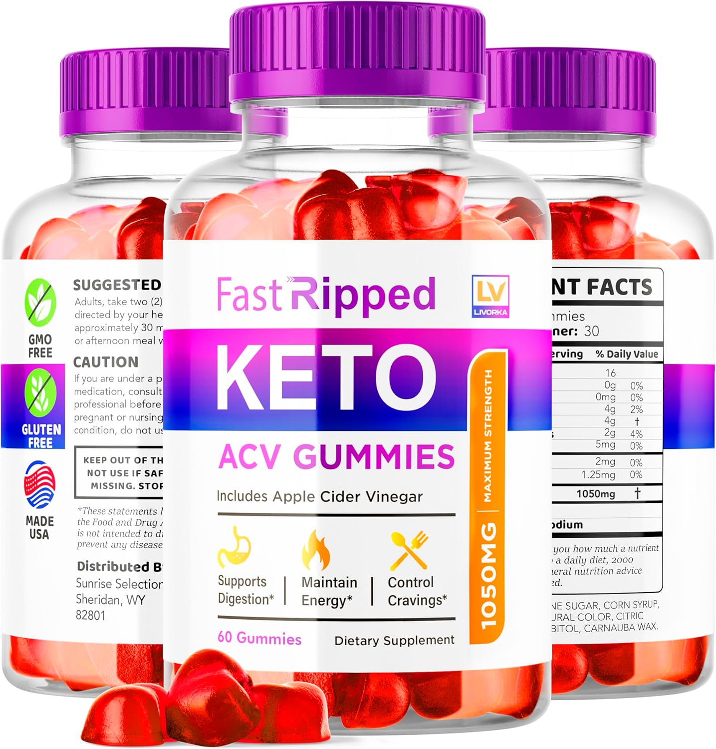 Fast Ripped Keto ACV Gummies 1050 MG for Advanced Slimming Formula - 1 Month Supply