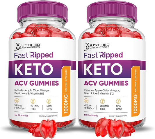 Fast Ripped Keto ACV Gummies (2 Pack) - Advanced Formula with Pomegranate Beet Juice - 1000MG - Vegan - Non GMO