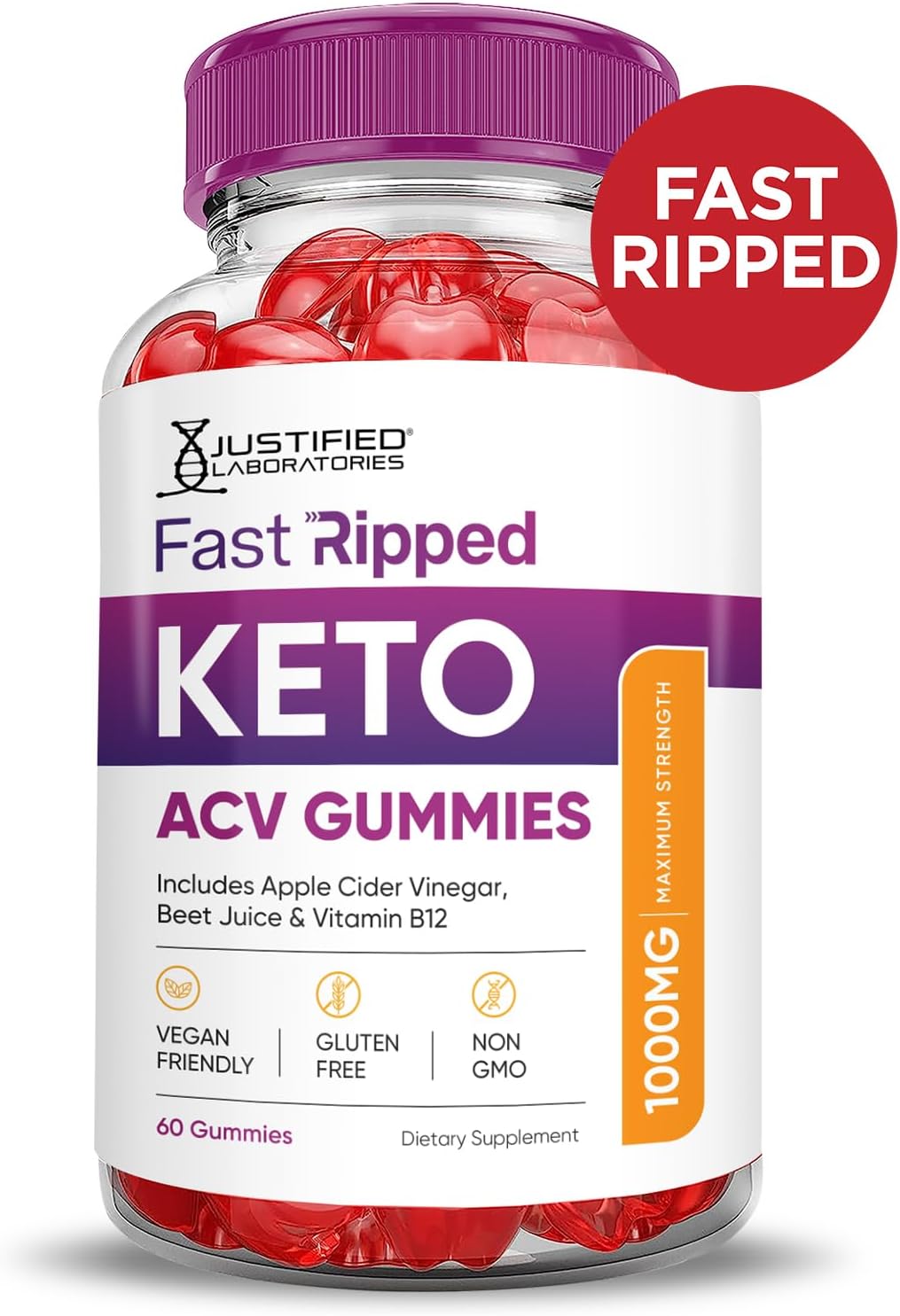 Fast Ripped Keto ACV Gummies (2 Pack) - Advanced Formula with Pomegranate Beet Juice - 1000MG - Vegan - Non GMO