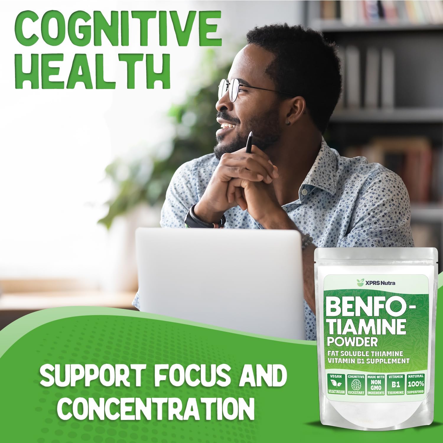 Fat Soluble Benfotiamine Powder - Advanced Vitamin B1 Supplement for Cognitive Boost - Vegan Friendly (.25 oz)