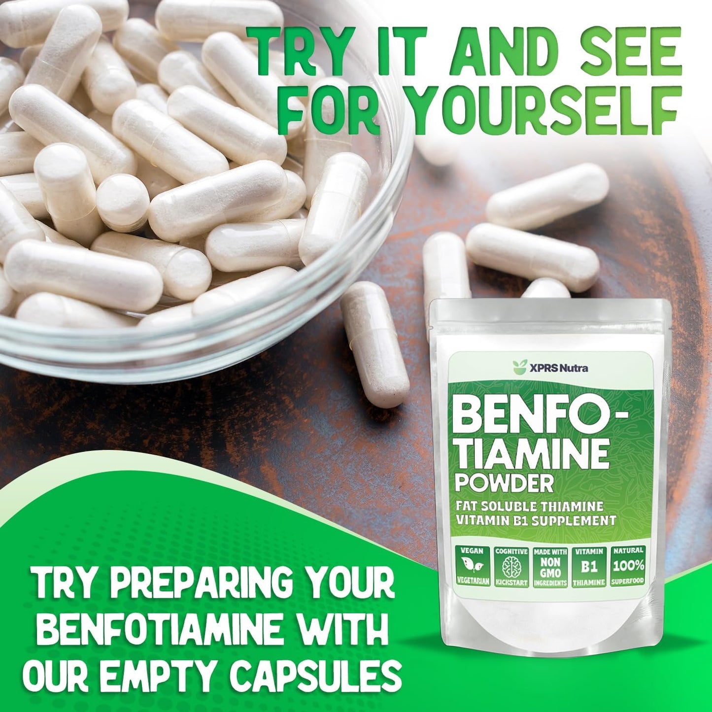 Fat Soluble Benfotiamine Powder - Advanced Vitamin B1 Supplement for Cognitive Boost - Vegan Friendly (.25 oz)