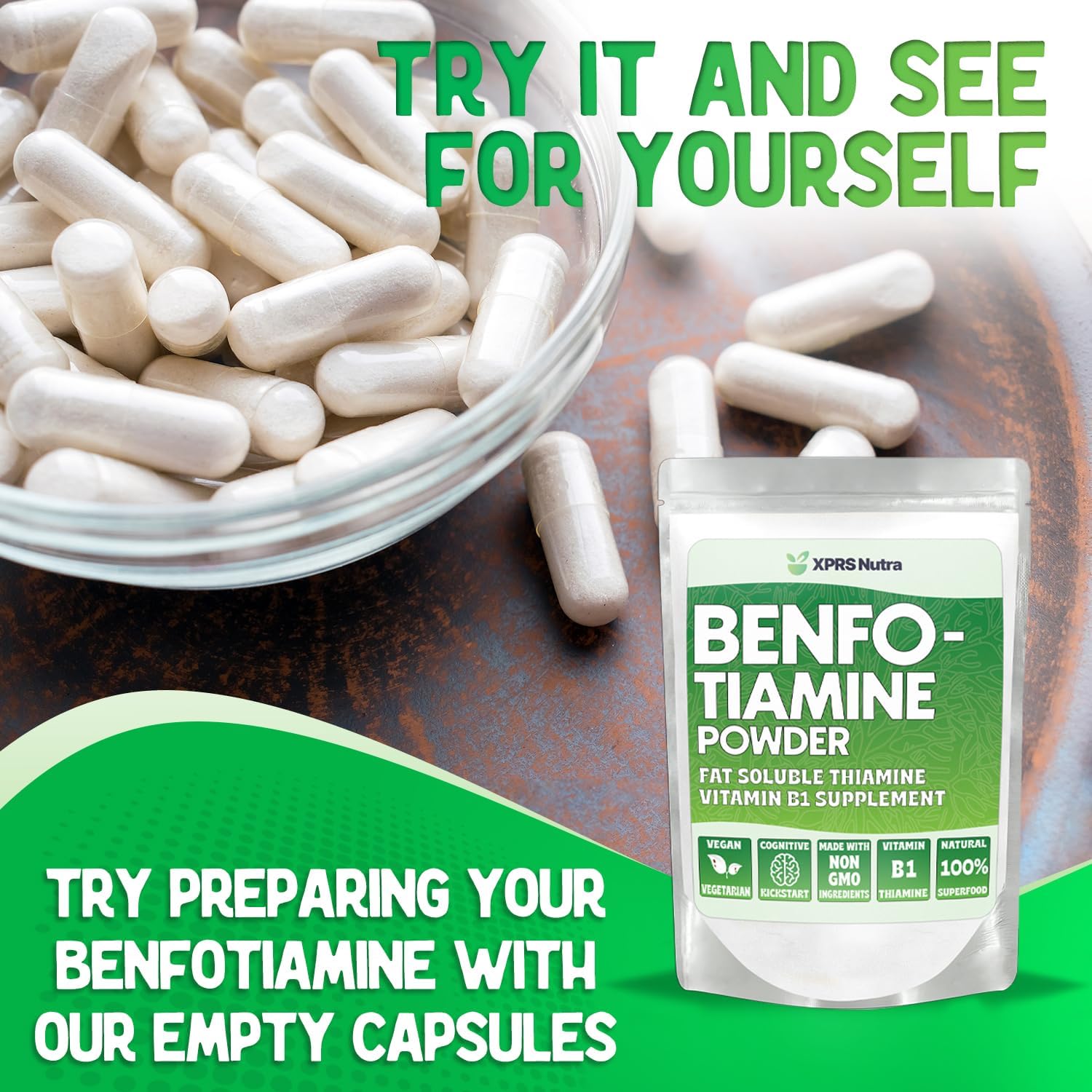 Fat Soluble Benfotiamine Powder - Advanced Vitamin B1 Supplement for Cognitive Boost - Vegan Friendly (.25 oz)