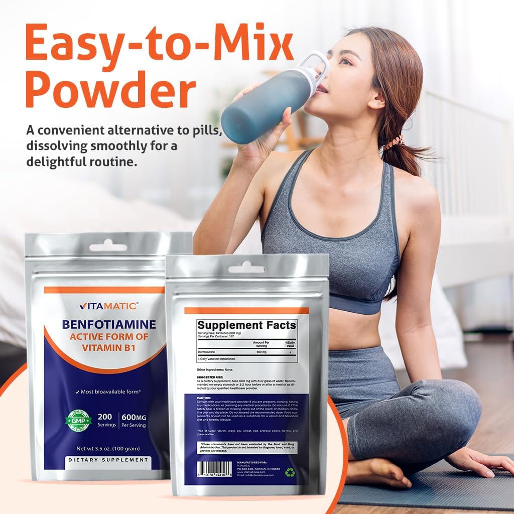 Fat Soluble Vitamin B1 Powder Supplement - 100g Pure Benfotiamine, 600mg per Serving