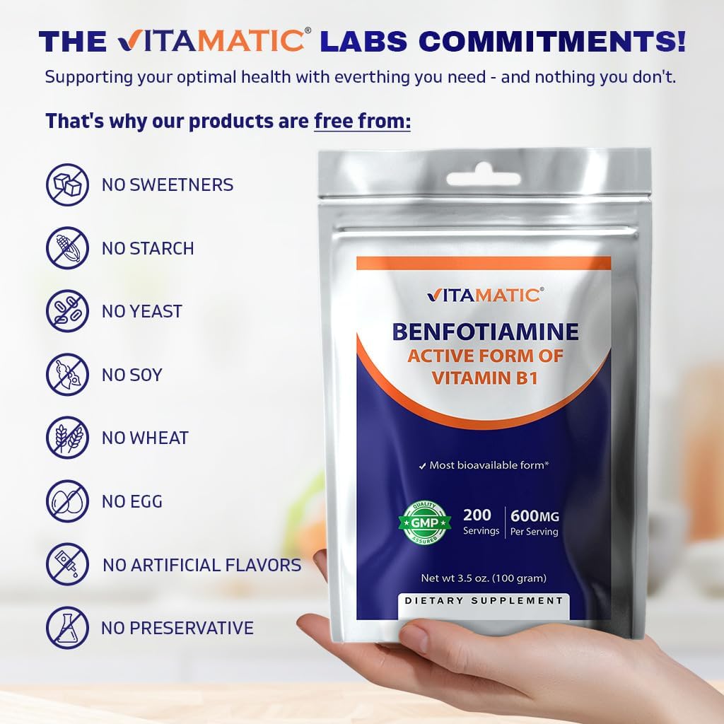 Fat Soluble Vitamin B1 Powder Supplement - 100g Pure Benfotiamine, 600mg per Serving